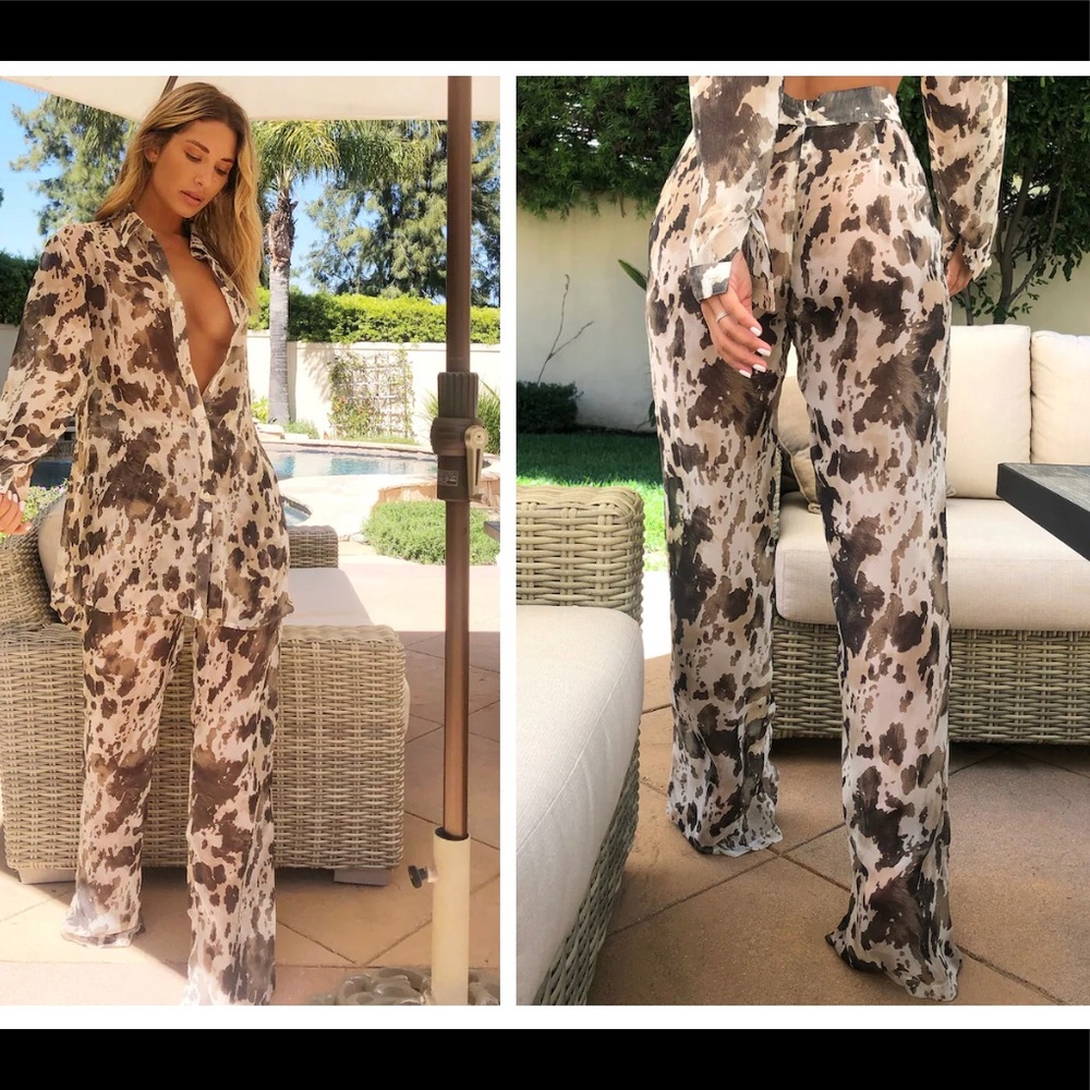 COPY - NWT PrettyLittleThing Brown Cow Print Beach Flares
